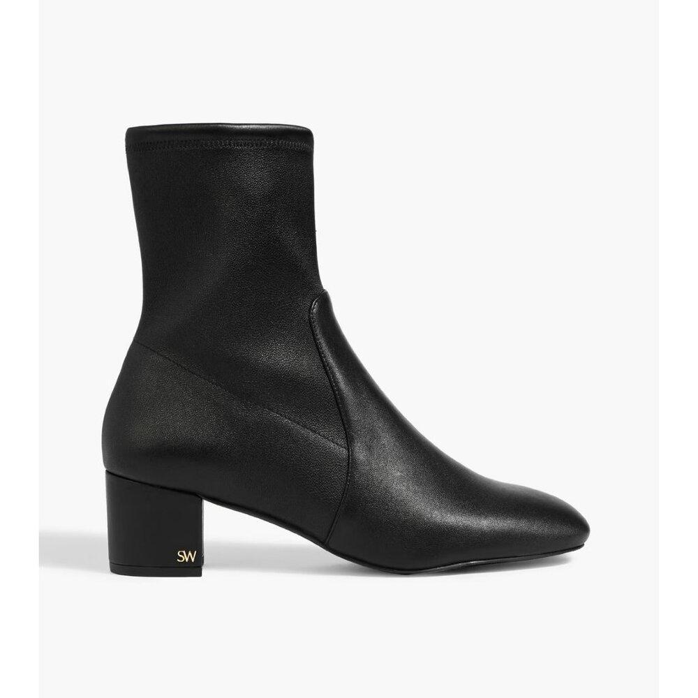 New Stuart Weitzman Sofia 50 Leather Ankle Bootie Black Sz 8